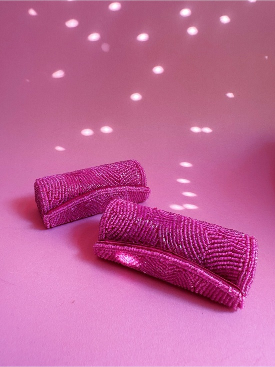 Handbags - Pink Beaded Lipstick Clutches - Sparkling Hot Pink